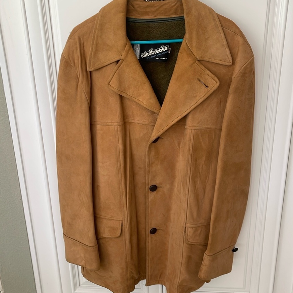 Vtg Windbreaker Van Heusen Heavy Soft Leather Jacket Vest Camel tan 48 J Keisman